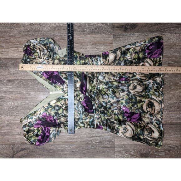 Nanette Lepore SZ 2 Multicolored Purple/Green Cap Sleeve 100% Silk Women's Top - Picture 5 of 8